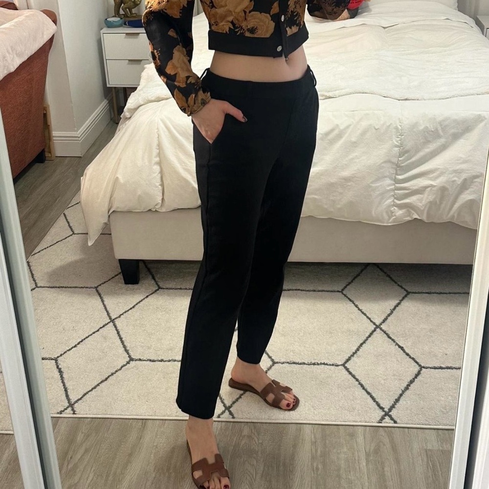 Black High Waisted Ankle Dress Pants Stretch Work Office Trousers Size M